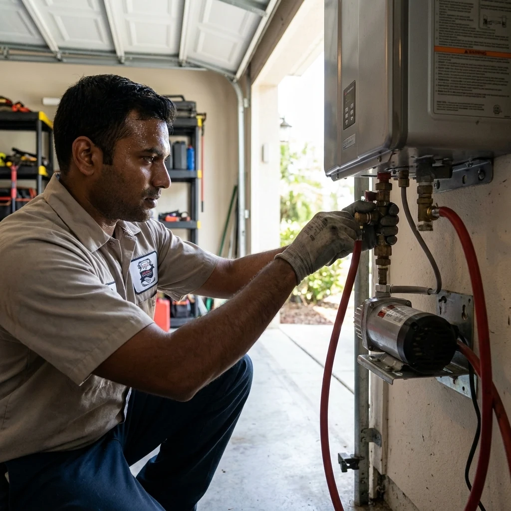 Servicing a tankless water heater in a Riverview house